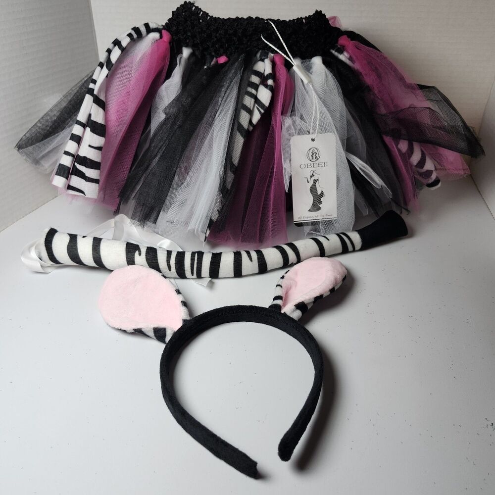 Kids Zebra Headband, Tail, And Tutu